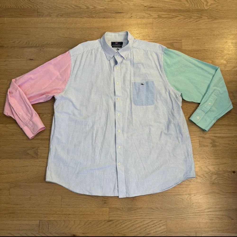 Vineyard Vines Colorblock Striped Slim Fit Tucker Button Down Shirt Men's Sz 2XL